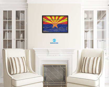 Arizona State Rustic Flag Wood Framed Paper Prints Wall Art Decor Gifts