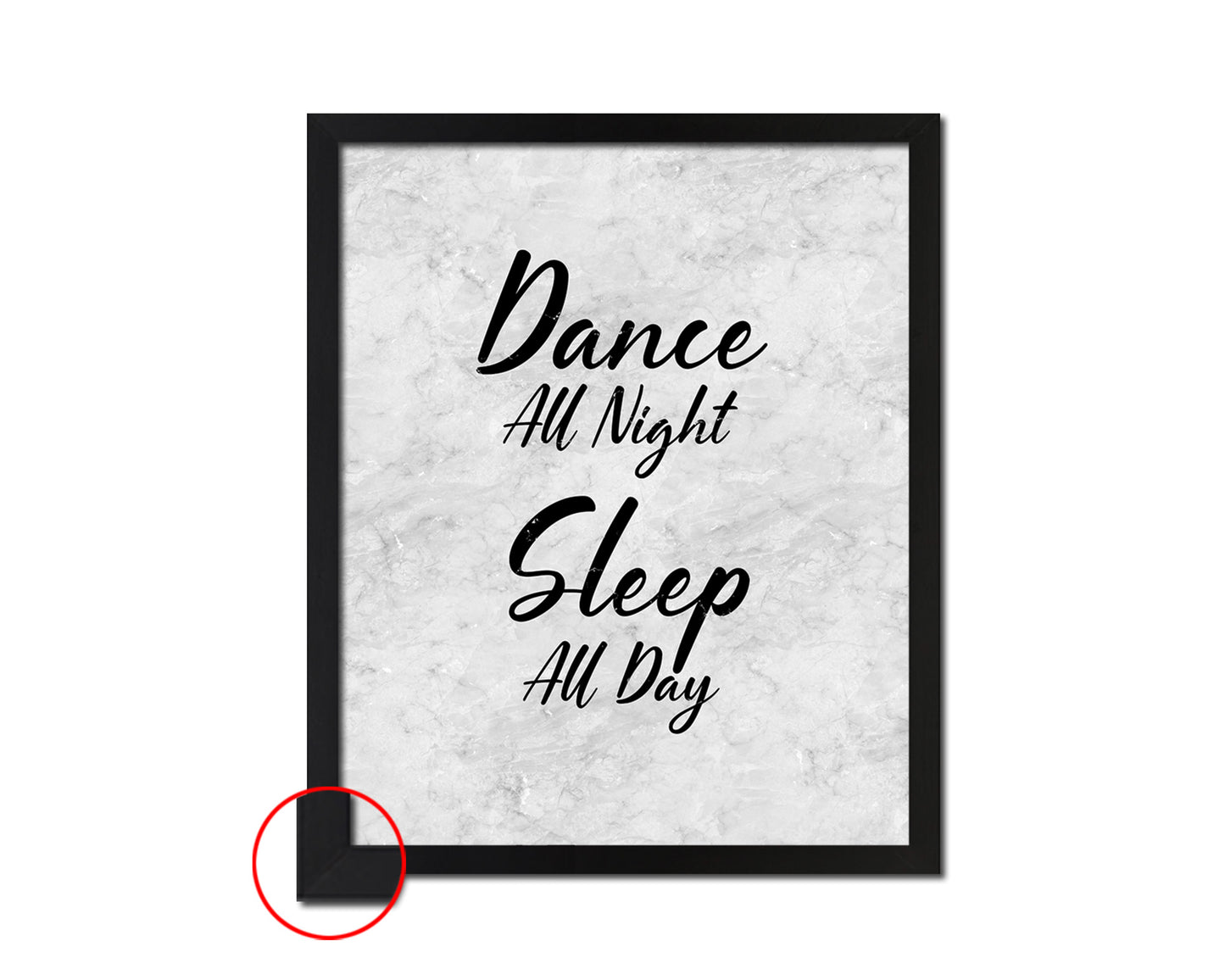 Dance all night sleep all day Quote Framed Print Wall Art Decor Gifts