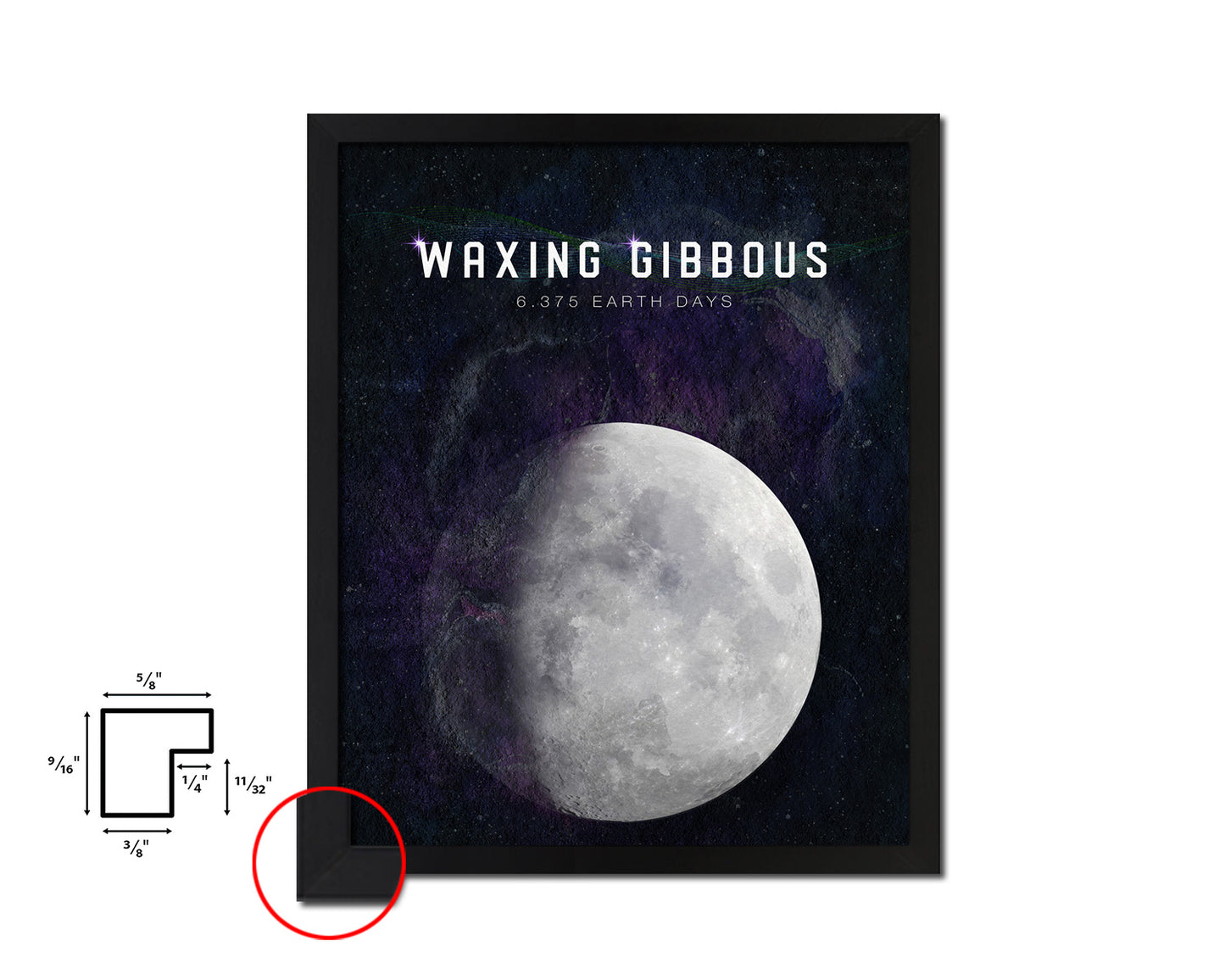 Waxing Gibbous Lunar Phases Length of Year Moon Watercolor Nursery Framed Prints Wall Art Gift