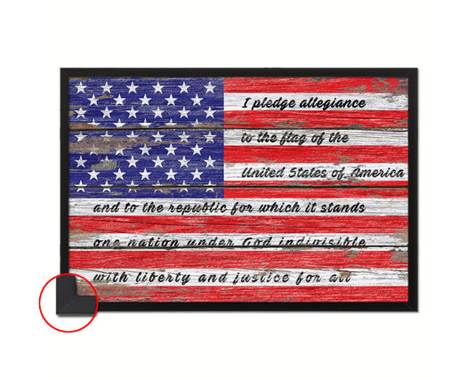 The Pledge of Allegiance American Wood Rustic Flag Framed Print Art