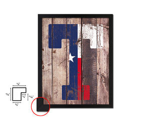 Texas State Initial Flag Wood Framed Paper Print Decor Wall Art Gifts, Wood