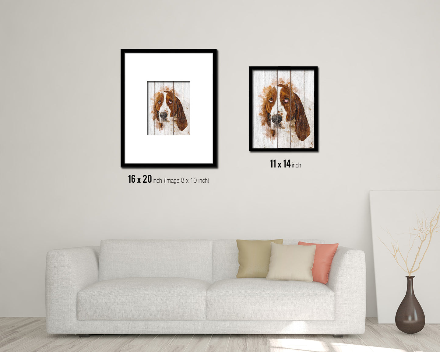 Basset Hound Dog Puppy Portrait Framed Print Pet Watercolor Wall Decor Art Gifts