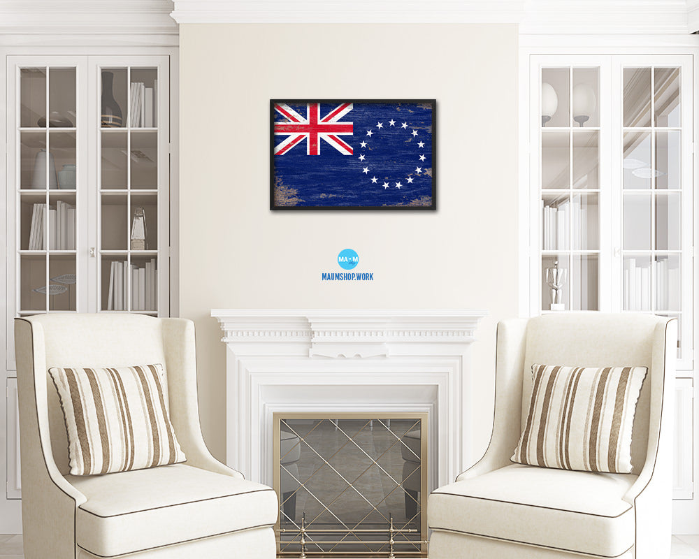 Cook Islands Shabby Chic Country Flag Wood Framed Print Wall Art Decor Gifts