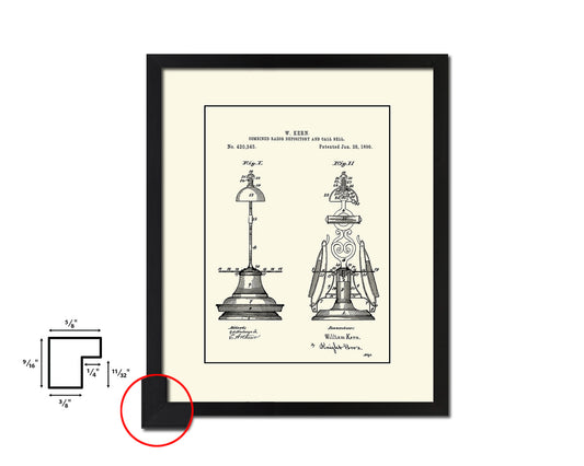 Razor Depository with Call Bell Barbershop Vintage Patent Artwork Black Frame Print Gifts