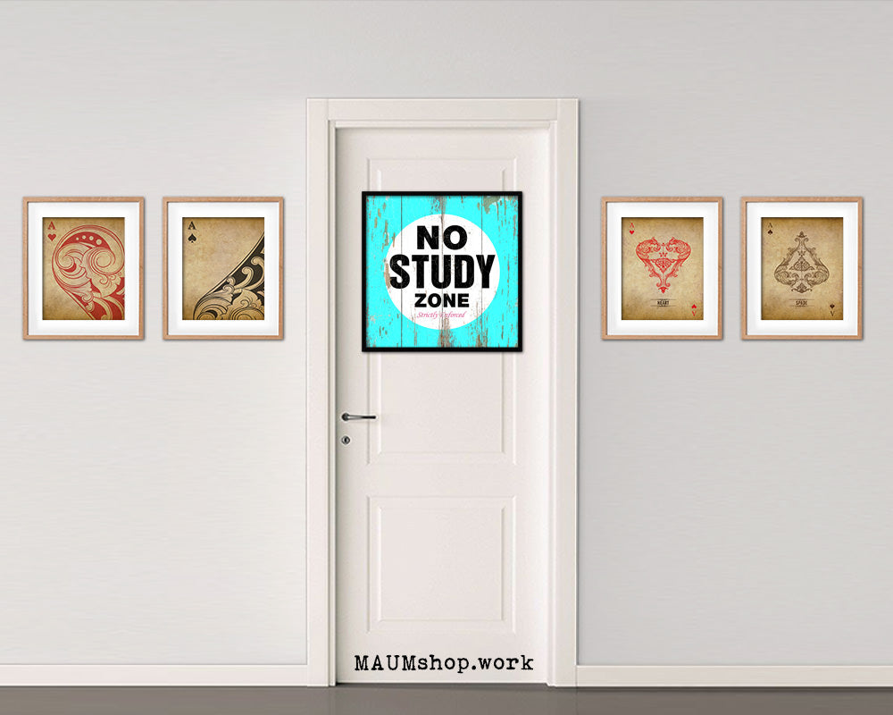 No Study Zone Shabby Chic Sign Wood Framed Art Paper Print Wall Decor Gifts