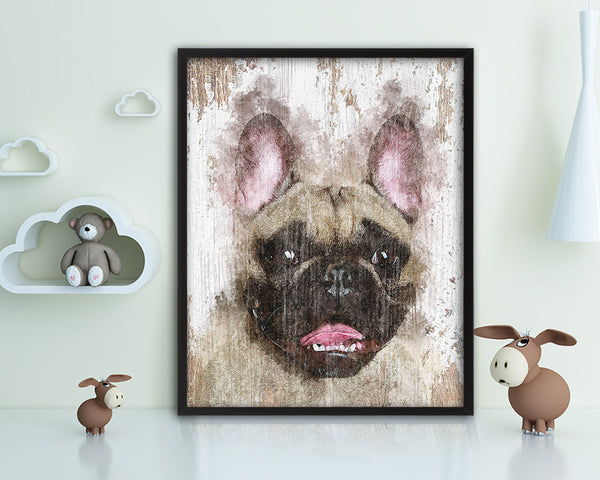 French Bulldog Dog Puppy Portrait Framed Print Pet Watercolor Wall Decor Art Gifts
