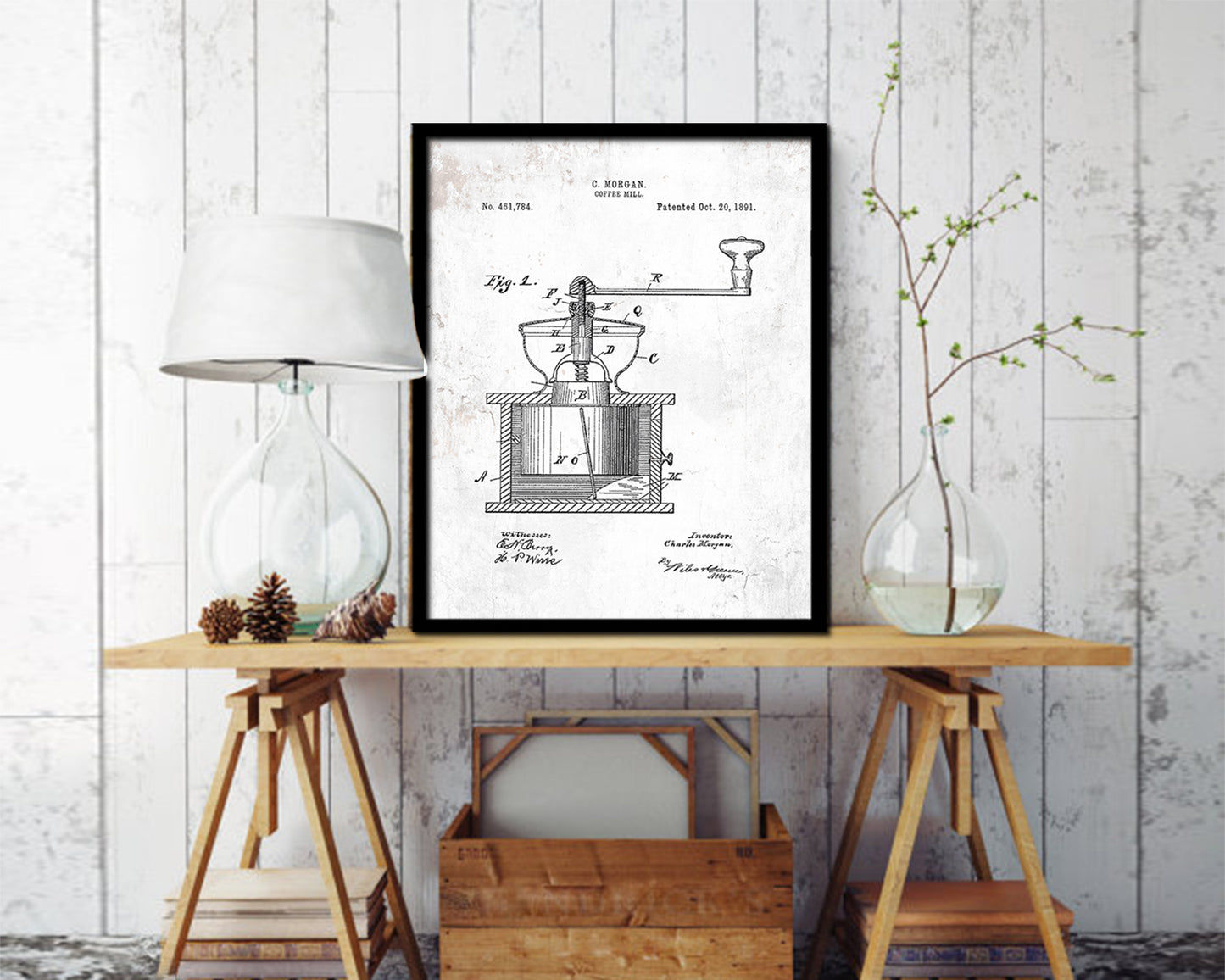 Mill Coffee Vintage Patent Artwork Black Frame Print Wall Art Decor Gifts