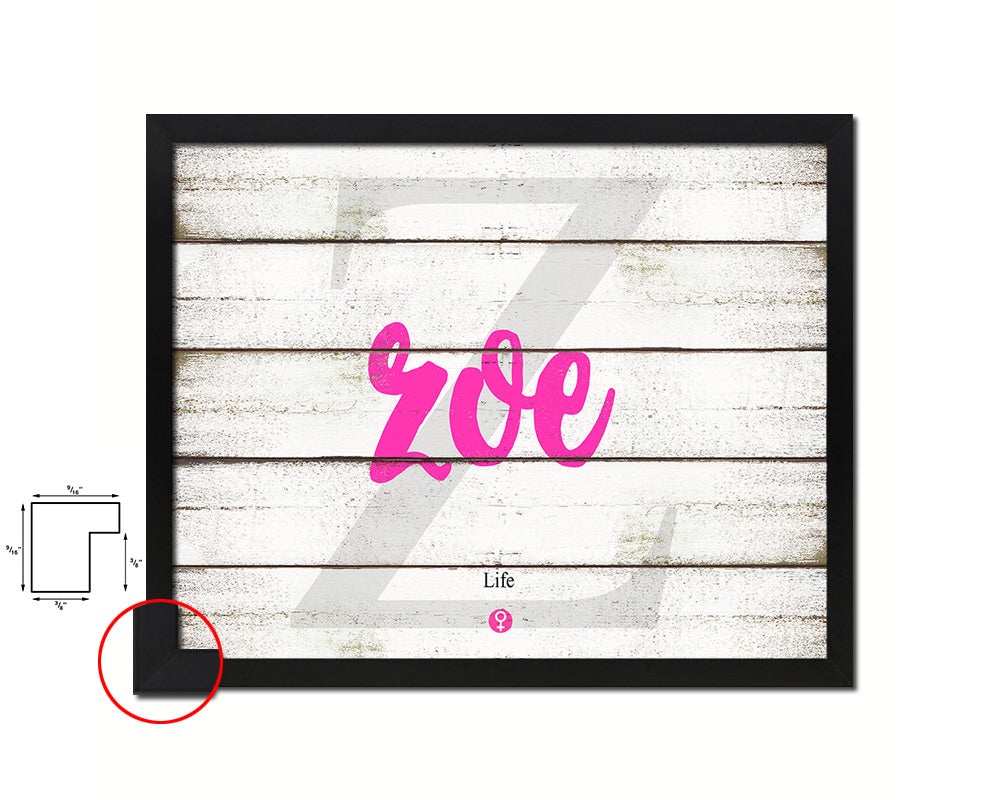 Zoe Personalized Biblical Name Plate Art Framed Print Kids Baby Room Wall Decor Gifts