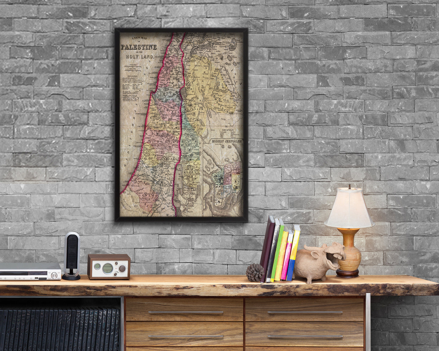 Palestine Israel Jerusalem Historical Map Wood Framed Print Art Wall Decor Gifts