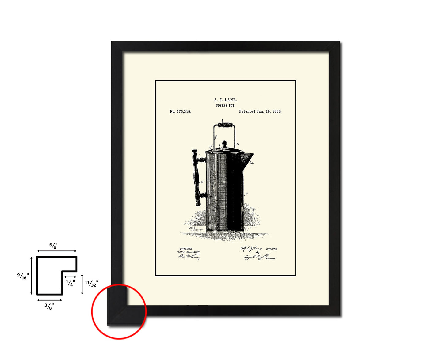 Pot Coffee Vintage Patent Artwork Black Frame Print Wall Art Decor Gifts