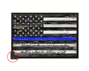 Thin Blue Line Honoring Law Enforcement American, Mathew 5-9 Wood Rustic Flag Framed Print Art