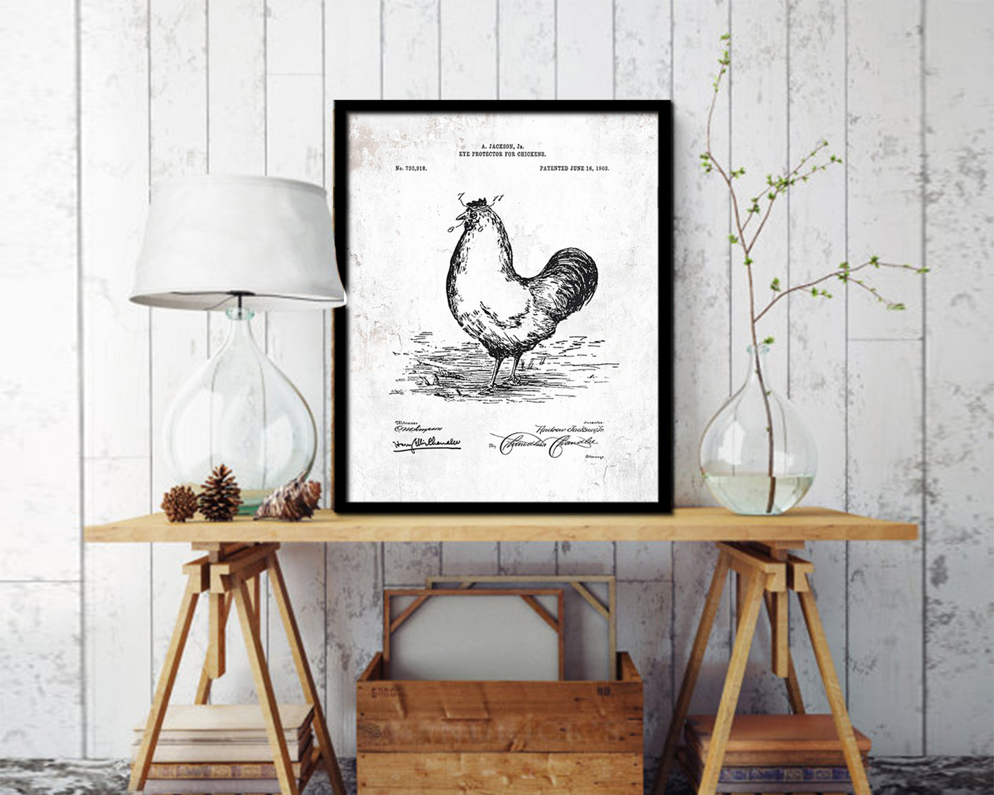Eye Protector for Chickens Farming Vintage Patent Artwork Black Frame Print Gifts