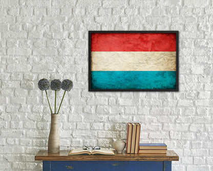 Luxembourg Country Vintage Flag Wood Framed Print Wall Art Decor Gifts