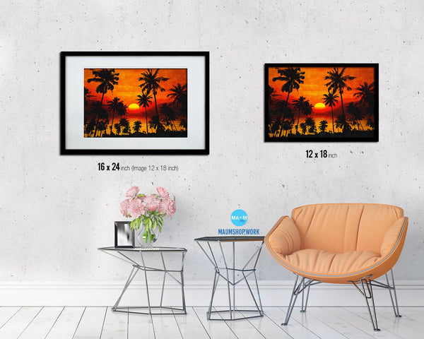 Palm Trees Sunset Artwork Painting Print Art Frame Home Wall Decor Gifts