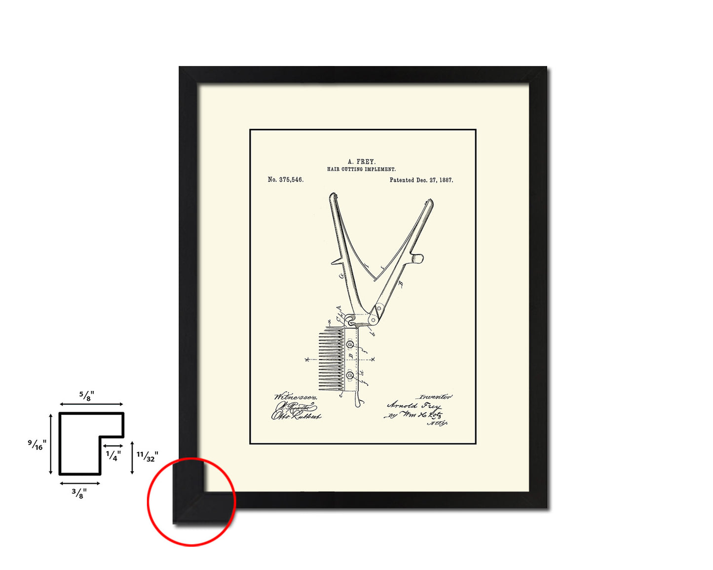 Haircut Comb Scissors Barbershop Vintage Patent Artwork Black Frame Print Wall Art Decor Gifts