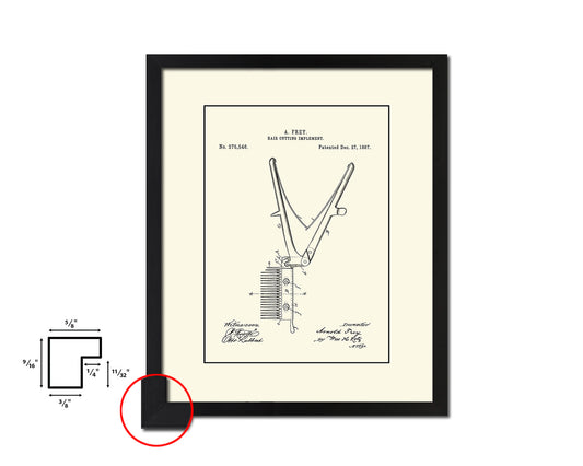 Haircut Comb Scissors Barbershop Vintage Patent Artwork Black Frame Print Wall Art Decor Gifts