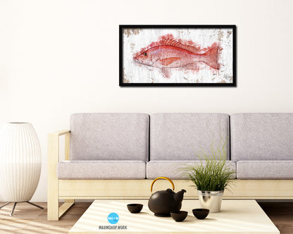 Red Snapper Fish Art Wood Frame Shabby Chic Restaurant Sushi Wall Decor Gifts, 10" x 20"