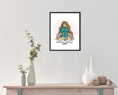 Breath in peace, Breathe out love Yoga Wood Framed Print Wall Decor Art Gifts