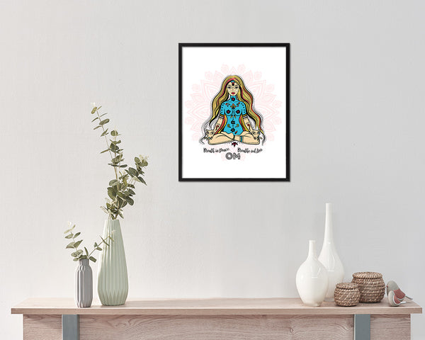 Breath in peace, Breathe out love Yoga Wood Framed Print Wall Decor Art Gifts