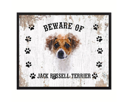Beware of Golden Retriever Sign Wood Framed Print Wall Art Decor Gifts