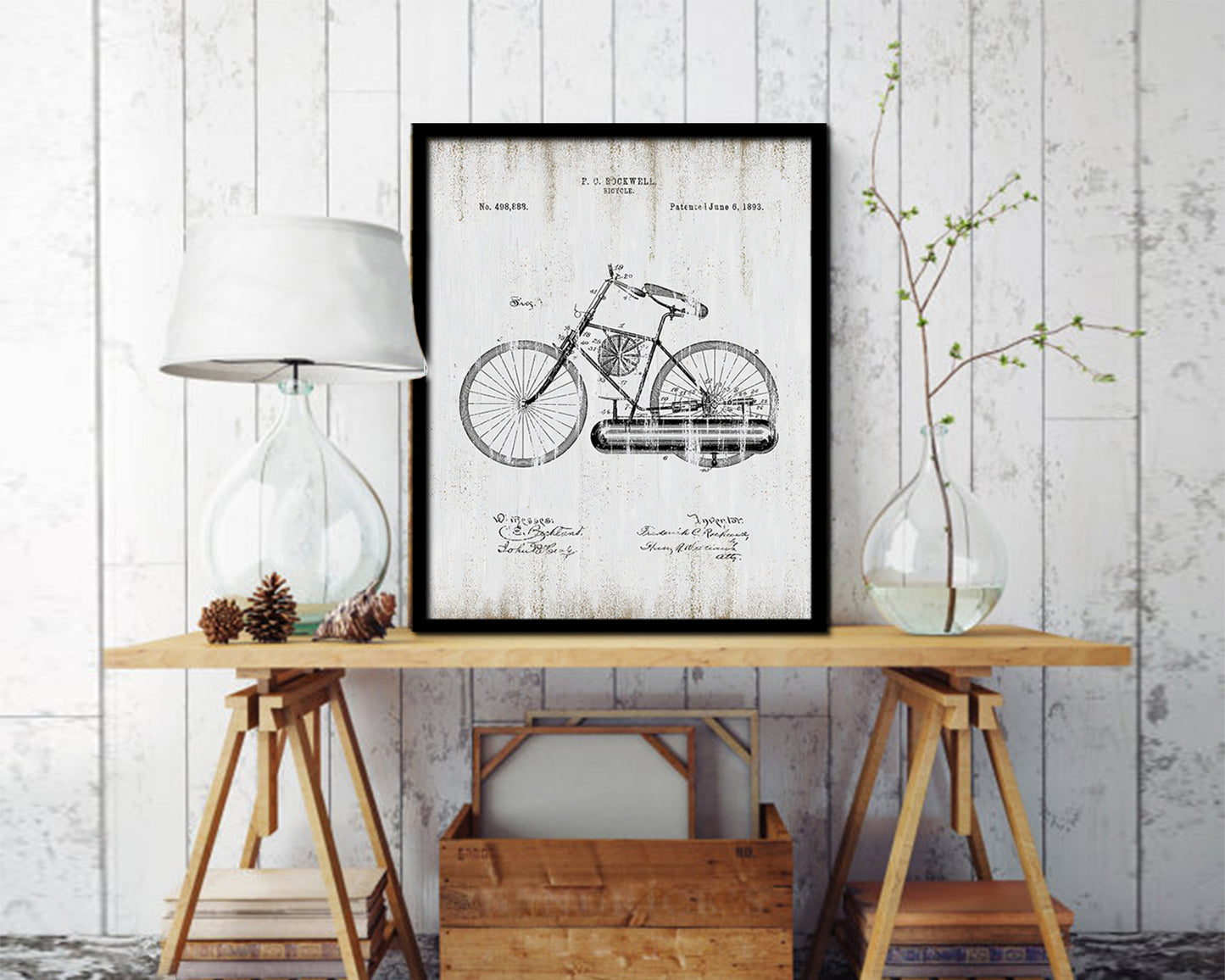 Vehicle Bicycle Vintage Patent Artwork Black Frame Print Wall Art Decor Gifts