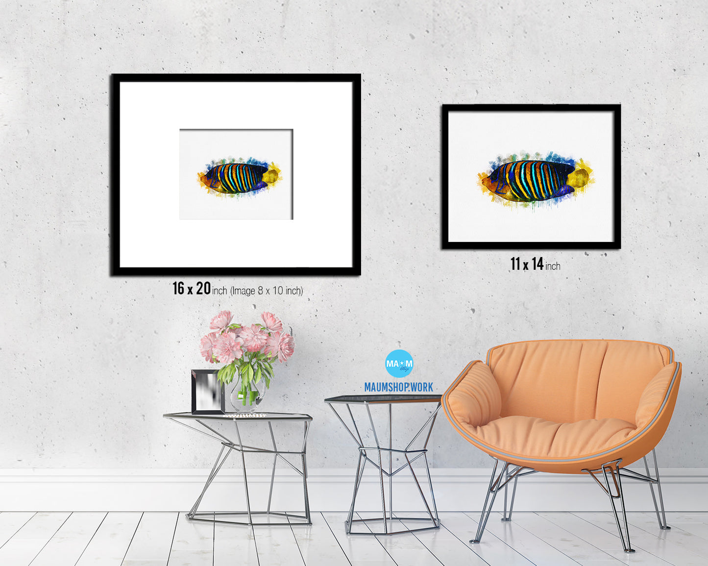 Tropical Fish Framed Print Modern Restaurant Sushi Bar Modern Watercolor Wall Art Decor