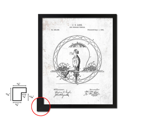 One Wheeled Vehicle Bicycle Vintage Patent Artwork Black Frame Print Wall Art Decor Gifts