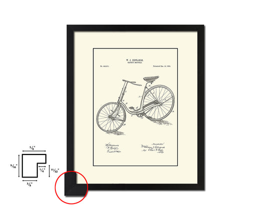 Safety 1890 Bicycle Vintage Patent Artwork Black Frame Print Wall Art Decor Gifts