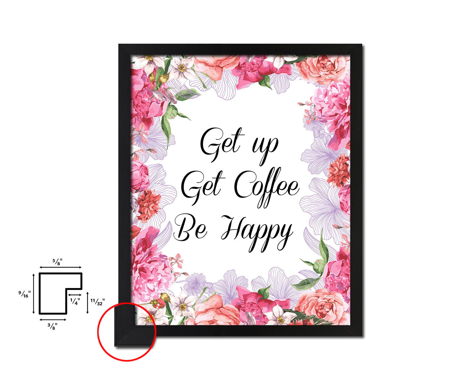Get up get coffee be happy Quote Framed Artwork Print Wall Decor Art Gifts
