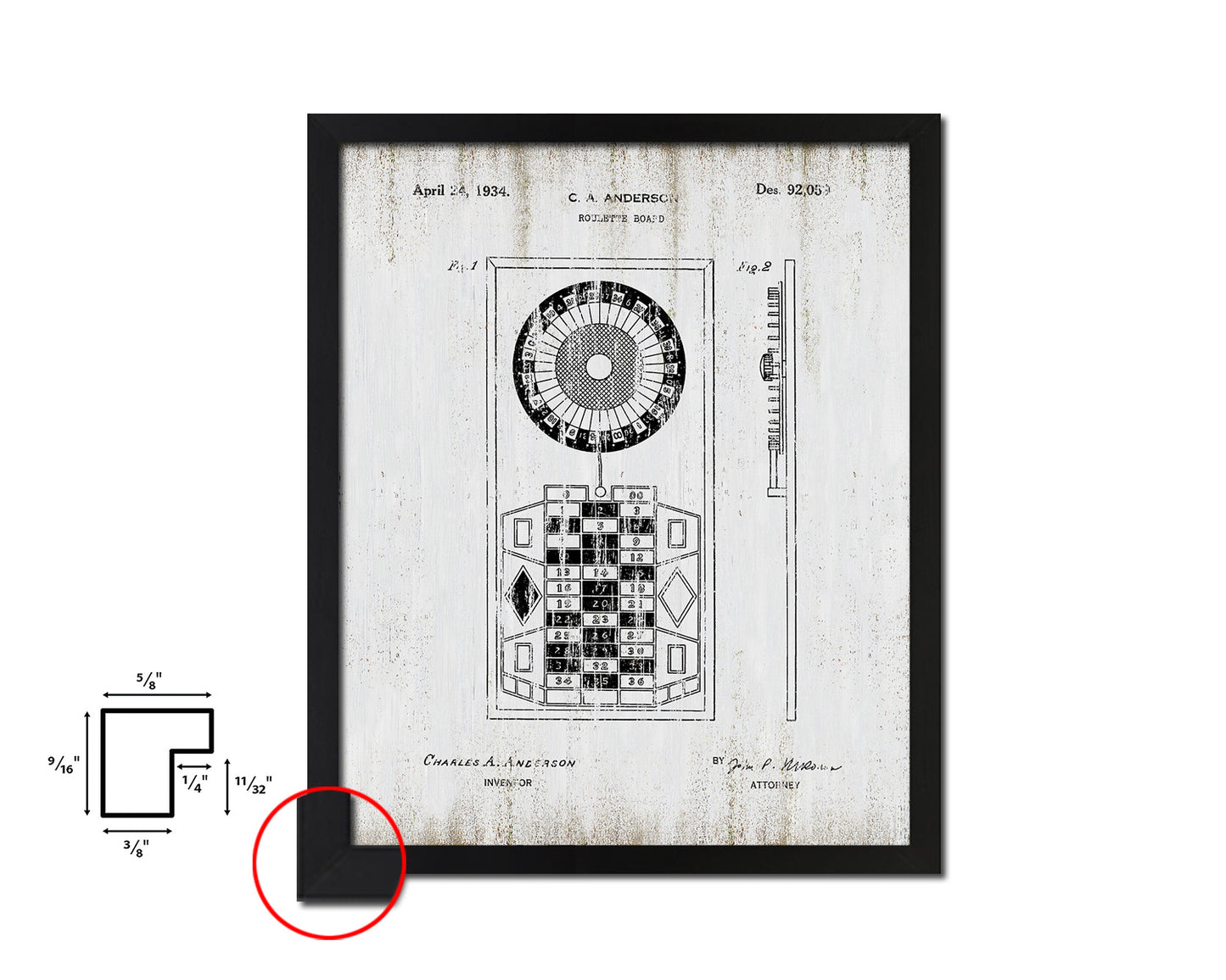 Roulette Board Wheels Playing Card Vintage Patent Artwork Black Frame Print Gifts