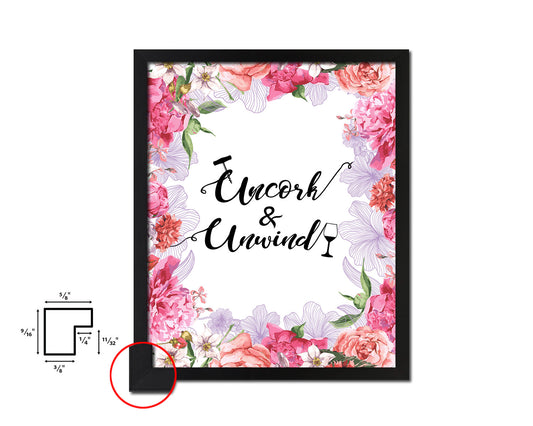 Uncork & Unwind Words Wood Framed Print Wall Decor Art Gifts