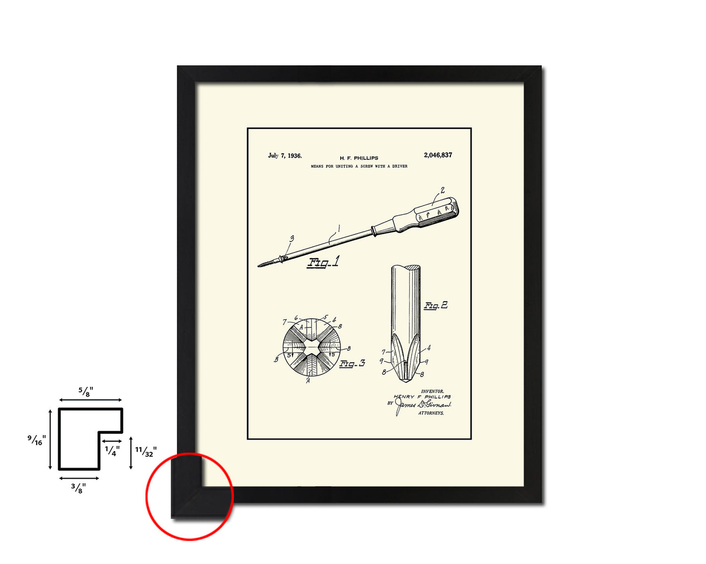 Screwdriver Tools Vintage Patent Artwork Black Frame Print Gifts