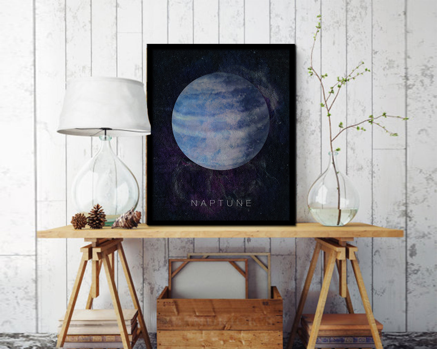 Neptune Planet Prints Watercolor Solar System Framed Print Home Decor Wall Art Gifts