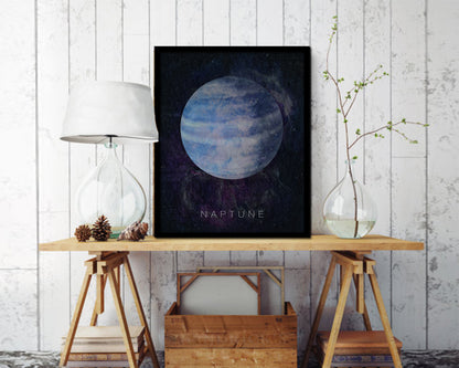 Neptune Planet Prints Watercolor Solar System Framed Print Home Decor Wall Art Gifts