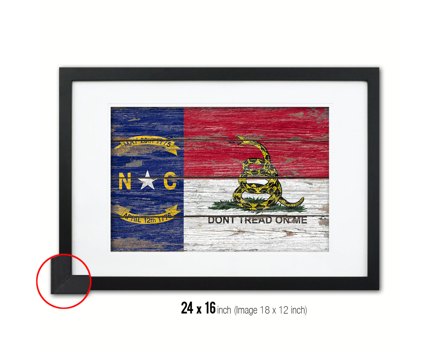 Gadsden Don't Tread On Me North Carolina State Wood Rustic Flag Framed Print Art