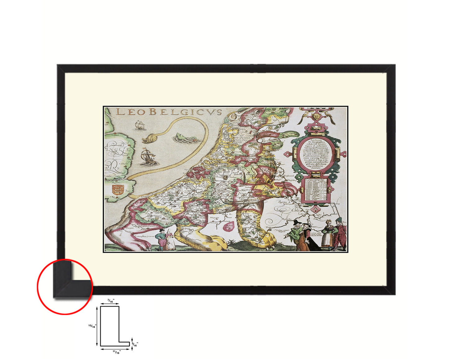 Belgium and Netherlands Leo Belgicus Old Map Framed Print Art Wall Decor Gifts