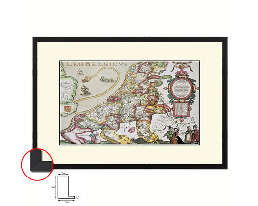 Belgium and Netherlands Leo Belgicus Old Map Framed Print Art Wall Decor Gifts