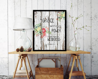 My Grace is sufficient for your for my Power Quote Framed Print Home Decor Wall Art Gifts