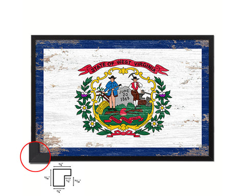 West Virginia State Shabby Chic Flag Wood Framed Paper Print  Wall Art Decor Gifts