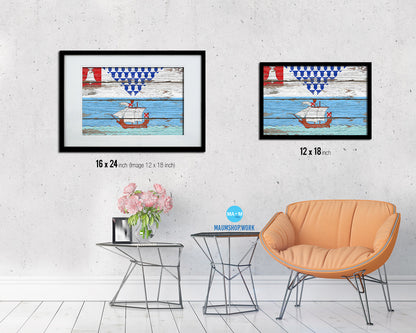 Belfast City Maine State Rustic Flag Wood Framed Paper Prints Decor Wall Art Gifts