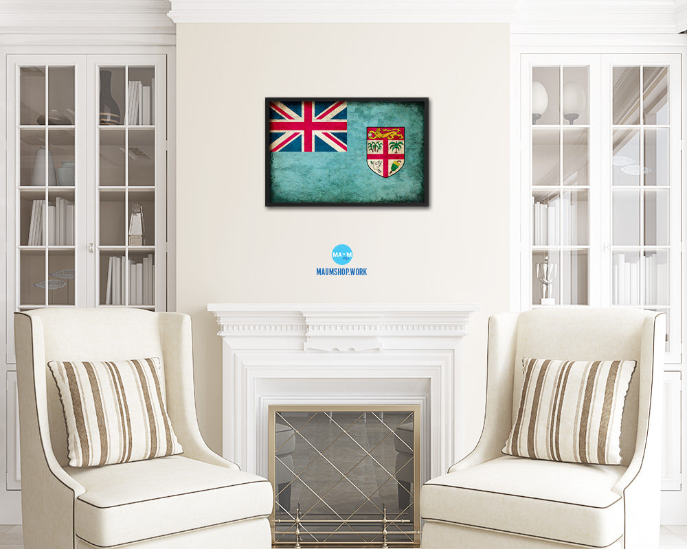 Fiji Country Vintage Flag Wood Framed Print Wall Art Decor Gifts