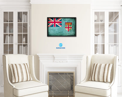 Fiji Country Vintage Flag Wood Framed Print Wall Art Decor Gifts