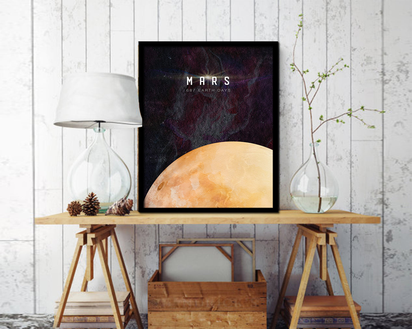 Mars Planet Prints Length of Year Watercolor Solar System Framed Print Home Decor Wall Art Gifts