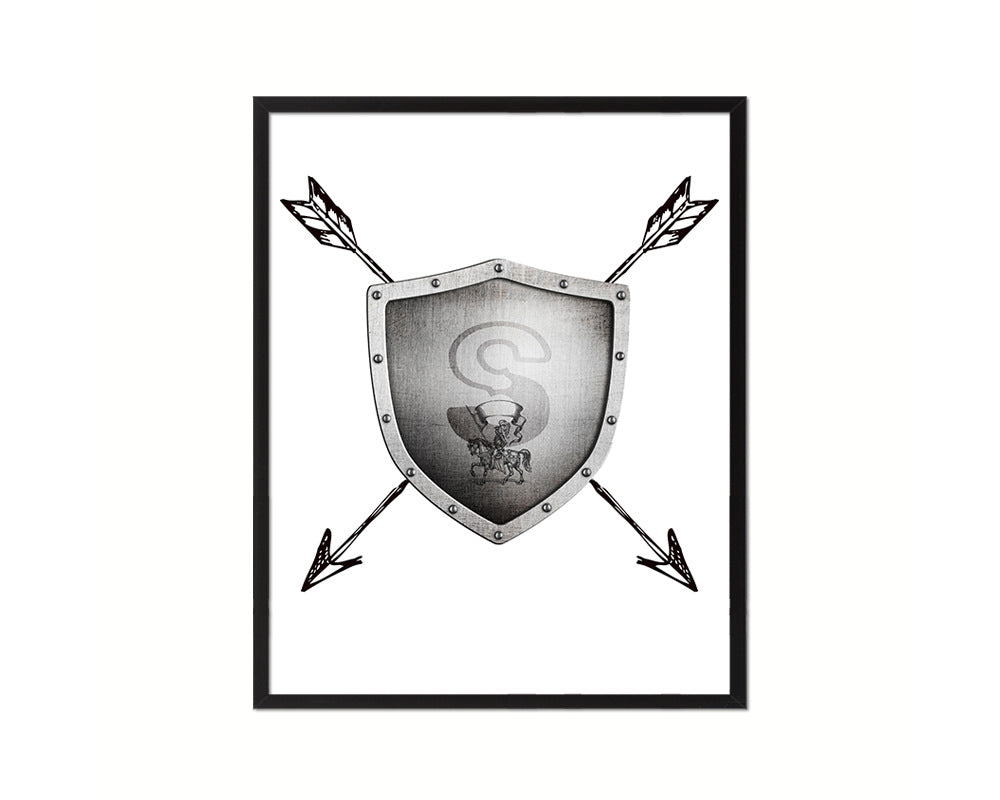 Letter S Medieval Castle Knight Shield Sword Monogram Framed Print Wall Art Decor Gifts