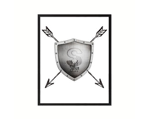 Letter S Medieval Castle Knight Shield Sword Monogram Framed Print Wall Art Decor Gifts