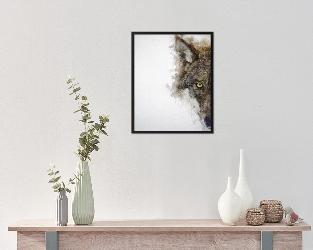 Grey Wolf Animal Painting Print Framed Art Home Wall Decor Gifts