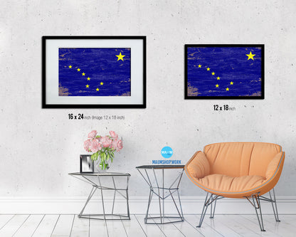 Alaska State Shabby Chic Flag Wood Framed Paper Print  Wall Art Decor Gifts