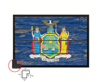 New York State Rustic Flag Wood Framed Paper Prints Wall Art Decor Gifts