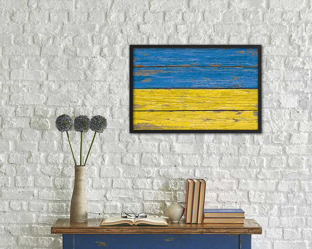 Ukraine Country Wood Rustic National Flag Wood Framed Print Wall Art Decor Gifts