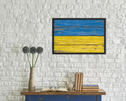 Ukraine Country Wood Rustic National Flag Wood Framed Print Wall Art Decor Gifts